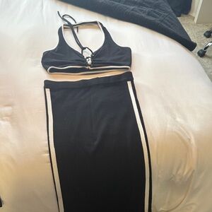 Fashion Nova Black and Cream Skirt Set